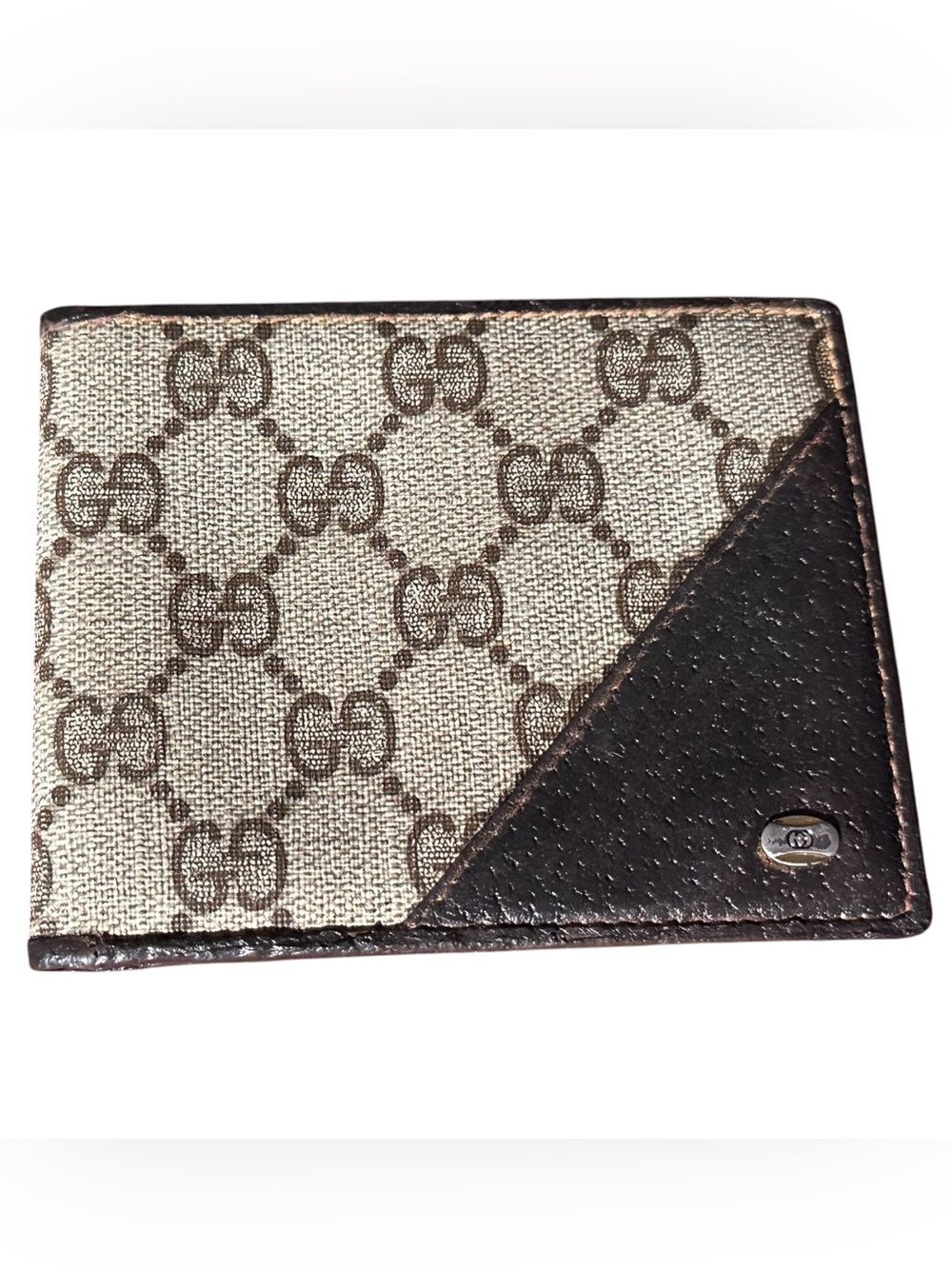 Gucci Beige and Brown GG Canvas Wallet with Leather Trim